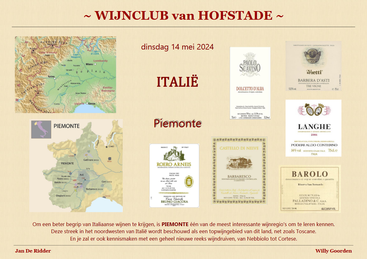 Wijnclub Hofstade - ITALIË - Dinsdag 14 mei 2024
